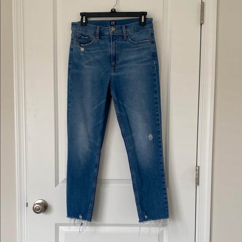 GAP Blue Straight Leg Jeans with Distressed Details